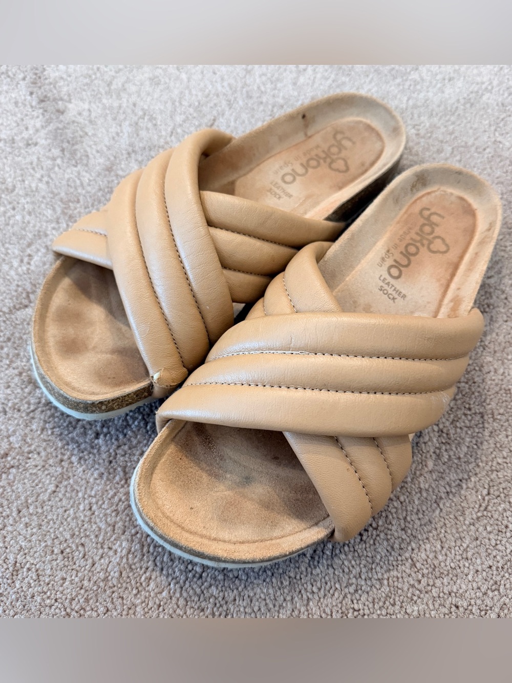 yokono Tan Leather Criss Cross Slide Sandals Made in Spain Size 9
